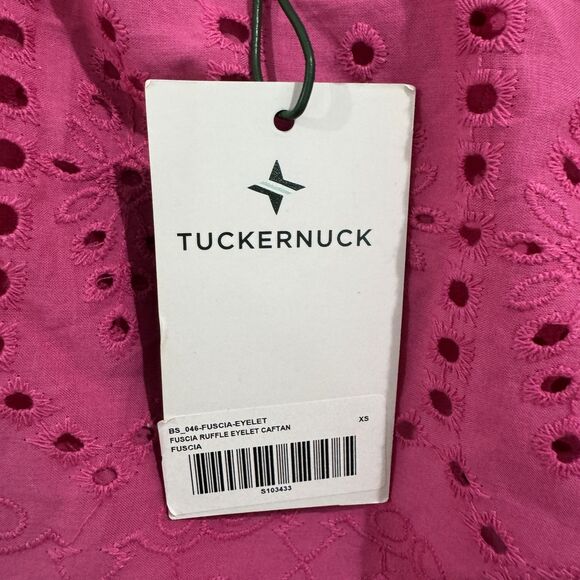 Tuckernuck Fuchsia Ruffle Eyelet Caftan Dress Women's Extra Small Pink Summer - Picture 4 of 11